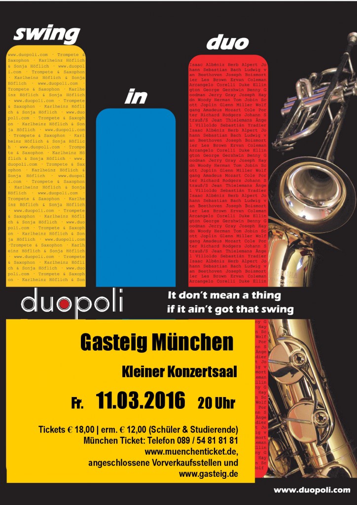 duopoli Gasteig - swing in duo mit Trompete und Saxophon